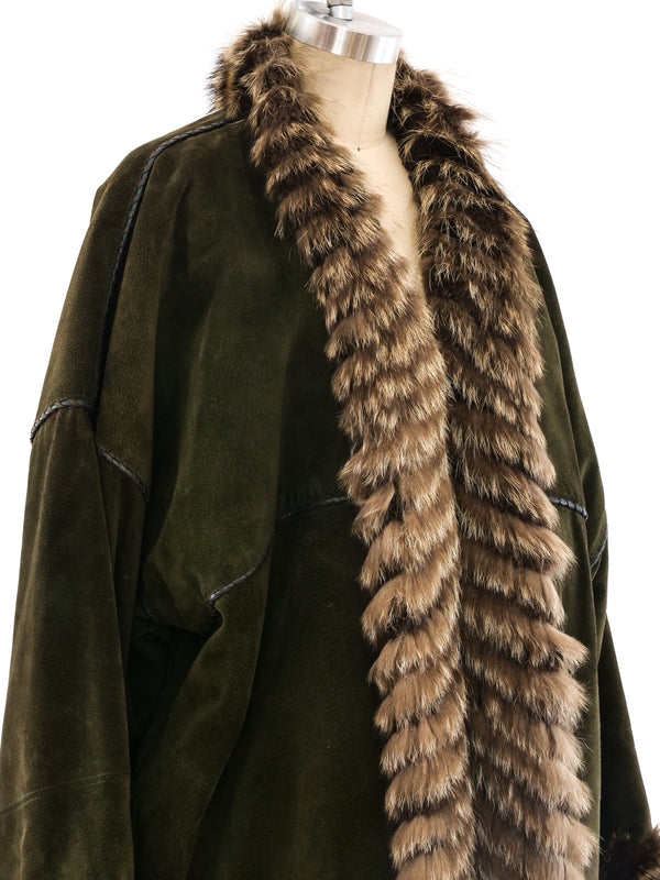 Yves Saint Laurent Fur Lined Suede Coat Outerwear arcadeshops.com