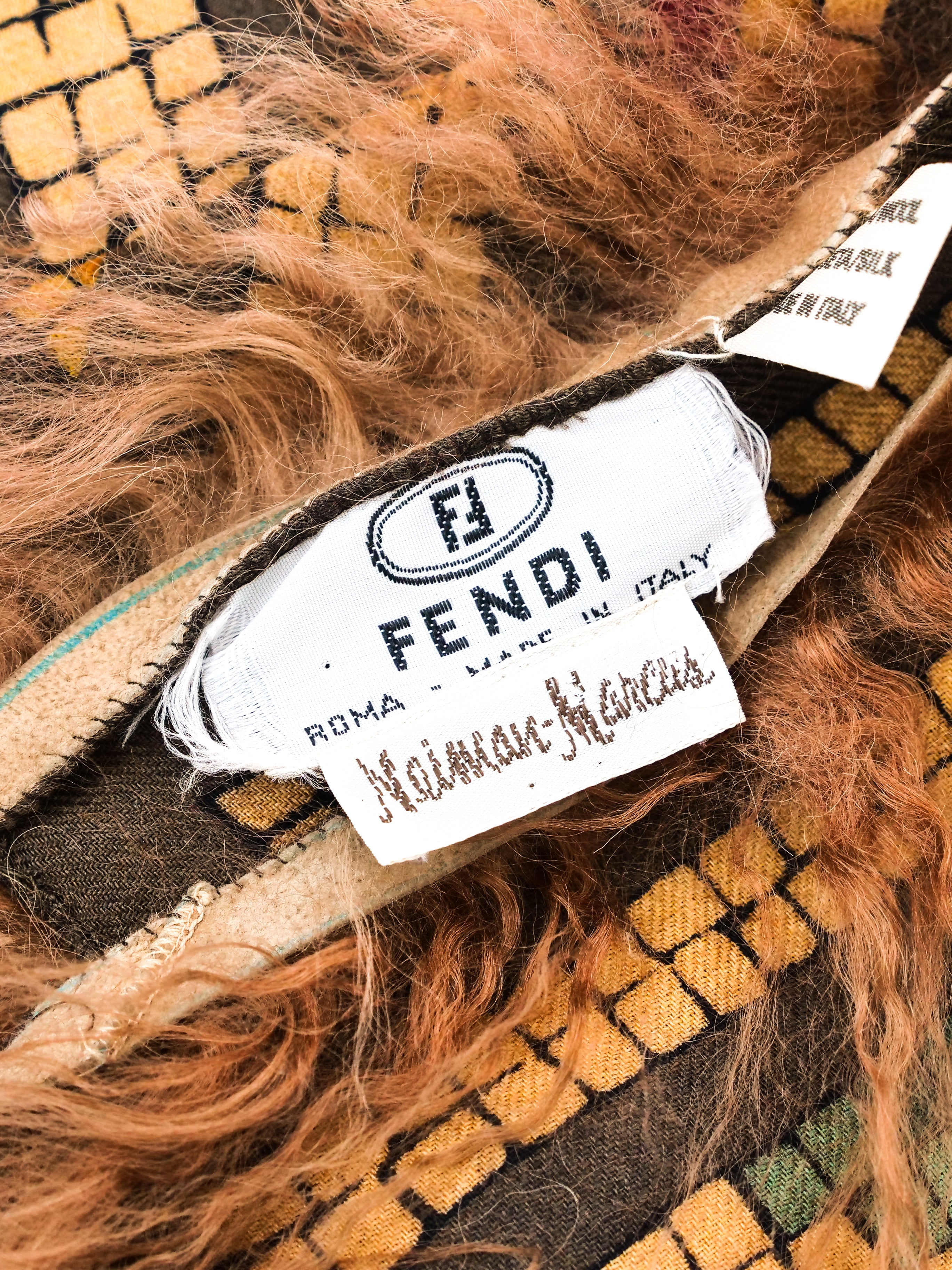 Fendi Fur Trimmed Mosaic Printed Shawl