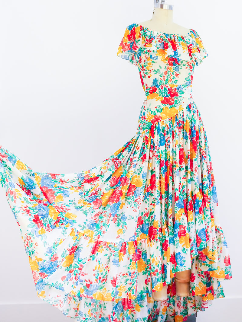 1977 Yves Saint Laurent Floral Flamenco Gown Dress arcadeshops.com