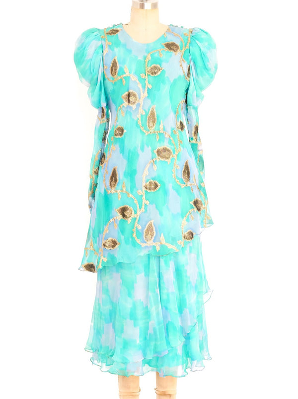 Turquoise Silk Chiffon Flutter Dress Dress arcadeshops.com