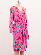 Guy Laroche Pink Leaf Print Wrap Dress Dress arcadeshops.com