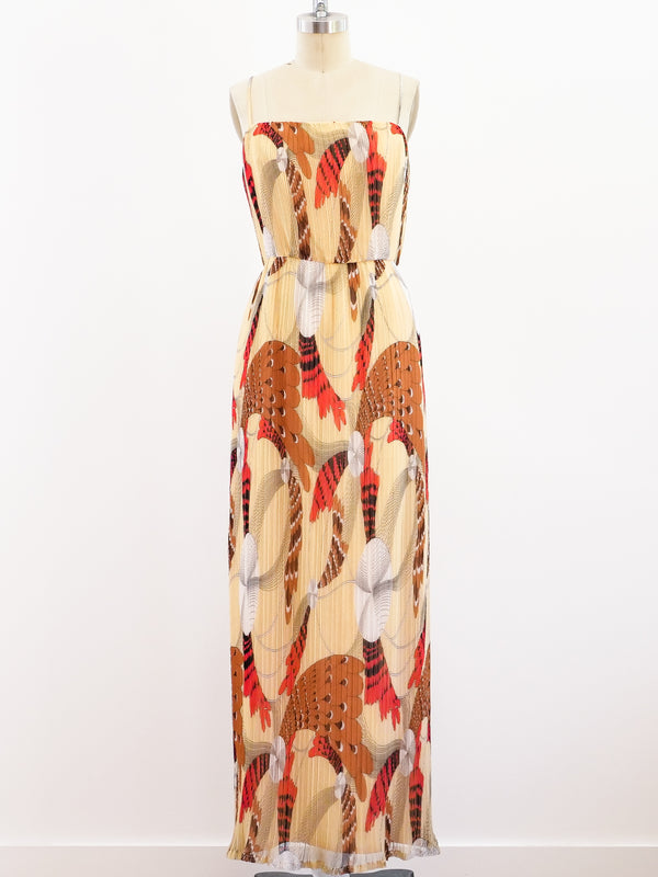 Feather Print Plisse Pleat Dress Dress arcadeshops.com