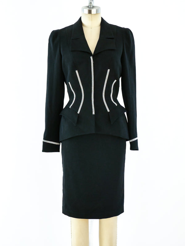 Thierry Mugler Rhinestone Trimmed Skirt Ensemble Suit arcadeshops.com