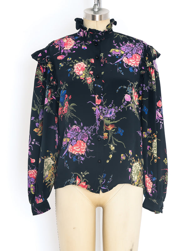 Ungaro Floral Ruffle Silk Top Top arcadeshops.com