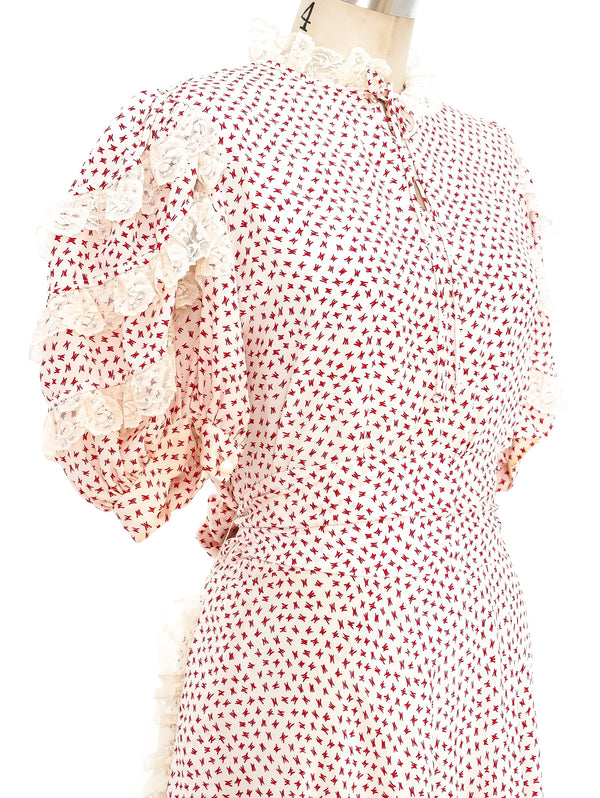 Valentino Lace Trimmed Silk Dress Dress arcadeshops.com