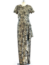 Vicky Tiel Gold Lurex Floral Gown Dress arcadeshops.com