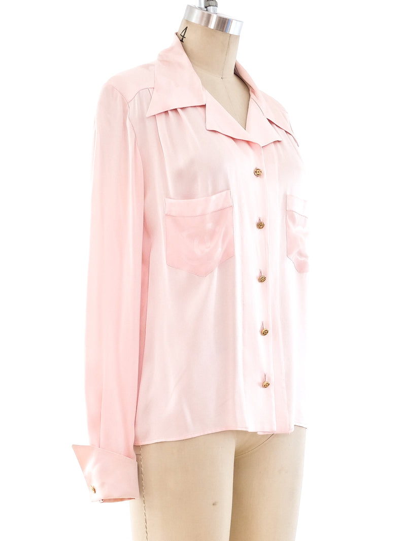 Chanel Logo Jacquard Silk Blouse Top arcadeshops.com