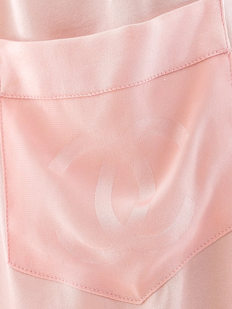 Chanel Logo Jacquard Silk Blouse Top arcadeshops.com