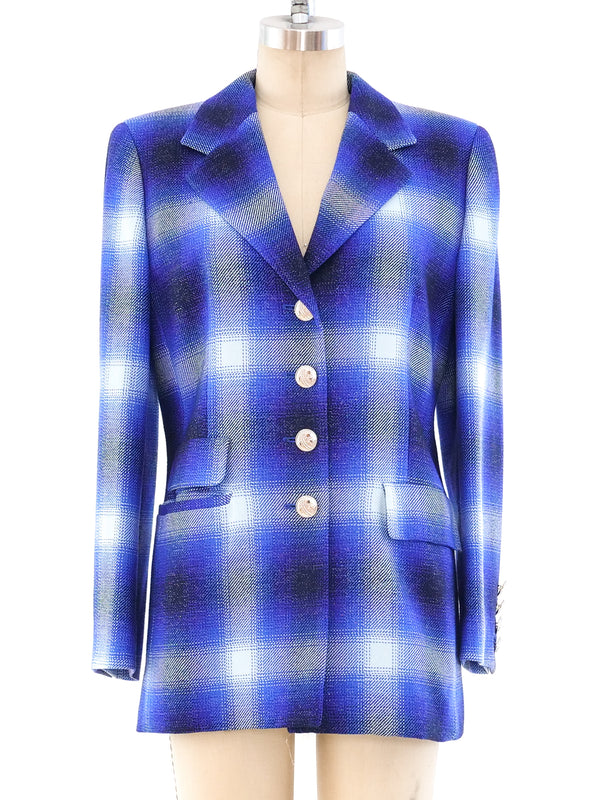 Escada Blue Plaid Blazer Jacket arcadeshops.com