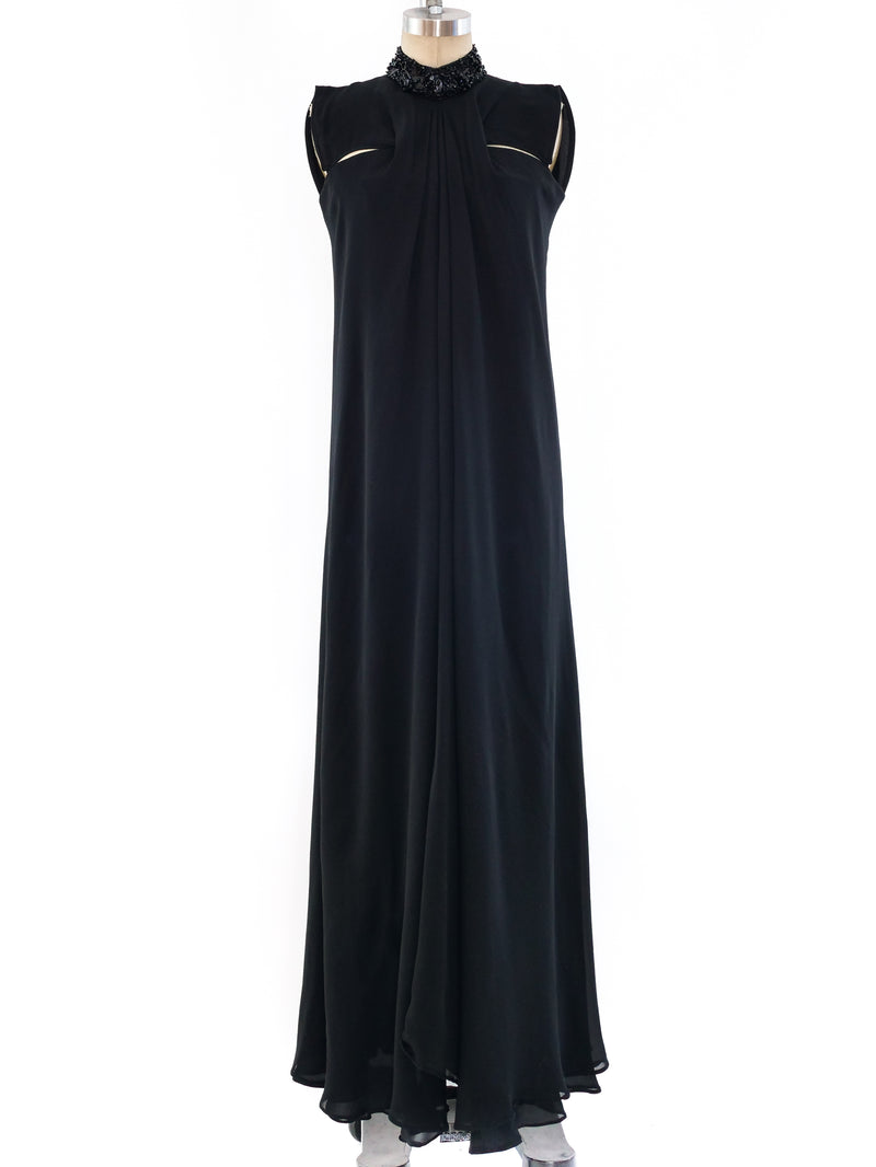Pauline Trigere Embellished Silk Gown Dress arcadeshops.com
