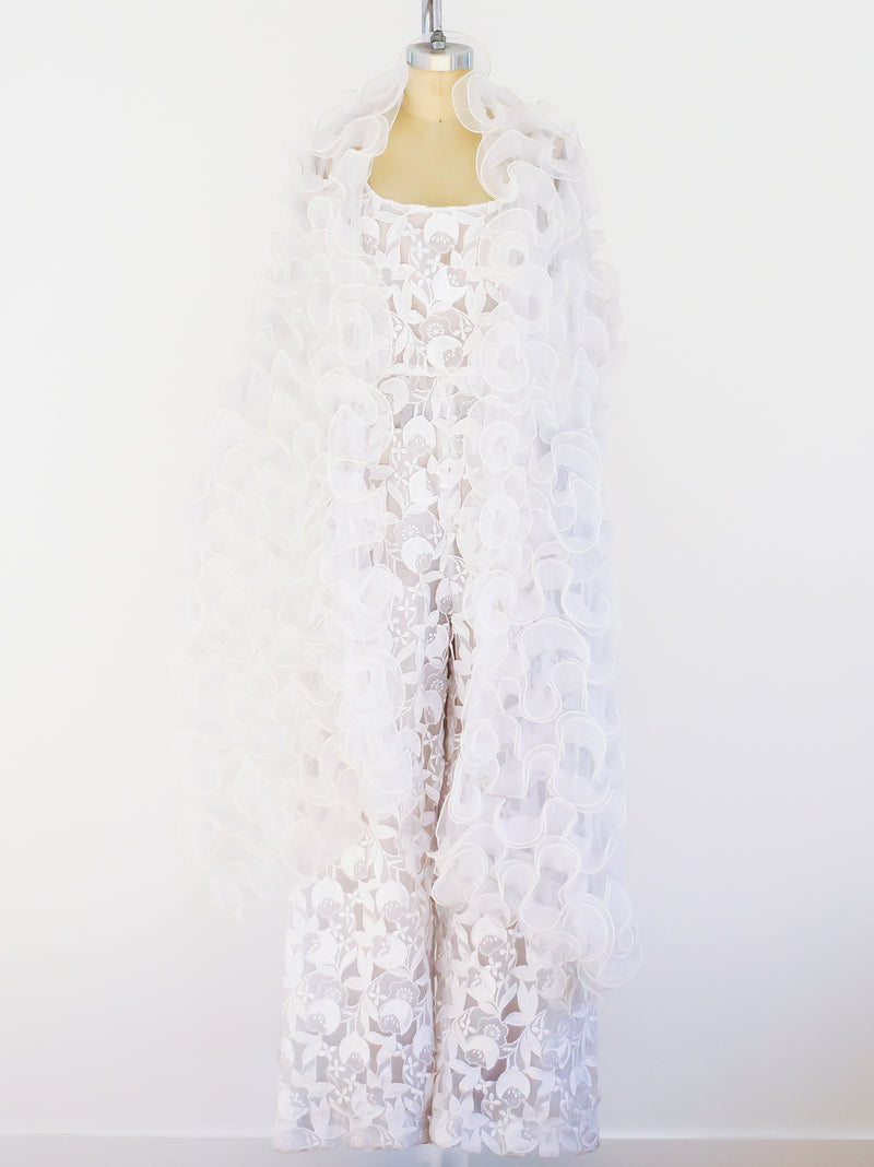 White Lace Jumpsuit with Shawl Jumpsuit arcadeshops.com