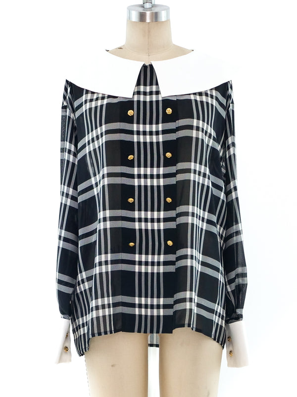Chanel Plaid Chiffon Blouse Top arcadeshops.com