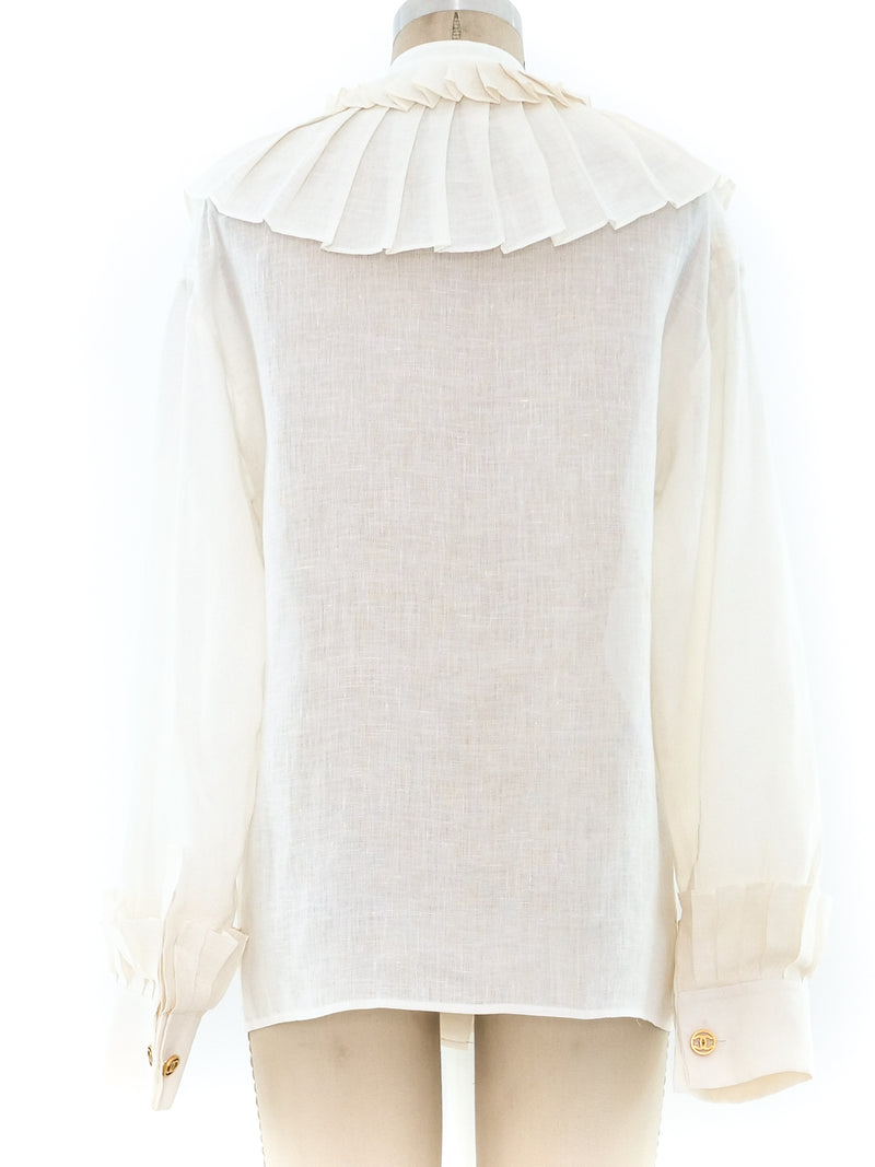 Chanel Ivory Linen Ruffle Blouse Top arcadeshops.com