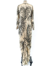 Galanos Feather Printed Metallic Gown Dress arcadeshops.com