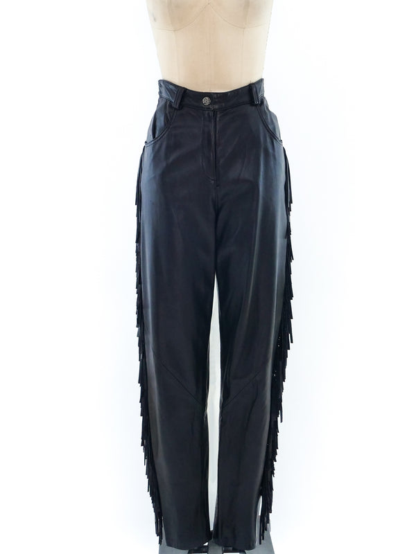 Fringe Trimmed Leather Pants Bottom arcadeshops.com