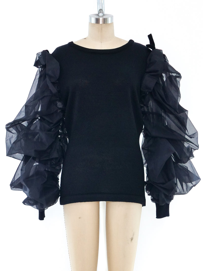 Organza Balloon Sleeve Sweater Top arcadeshops.com