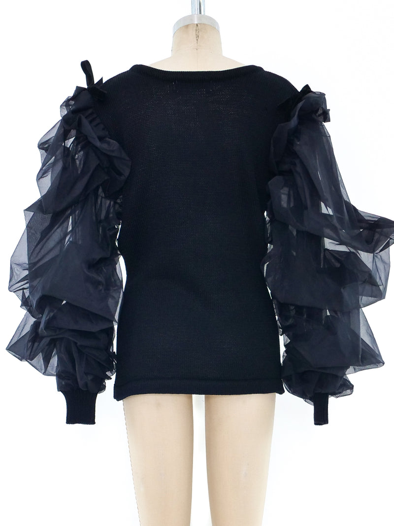 Organza Balloon Sleeve Sweater Top arcadeshops.com