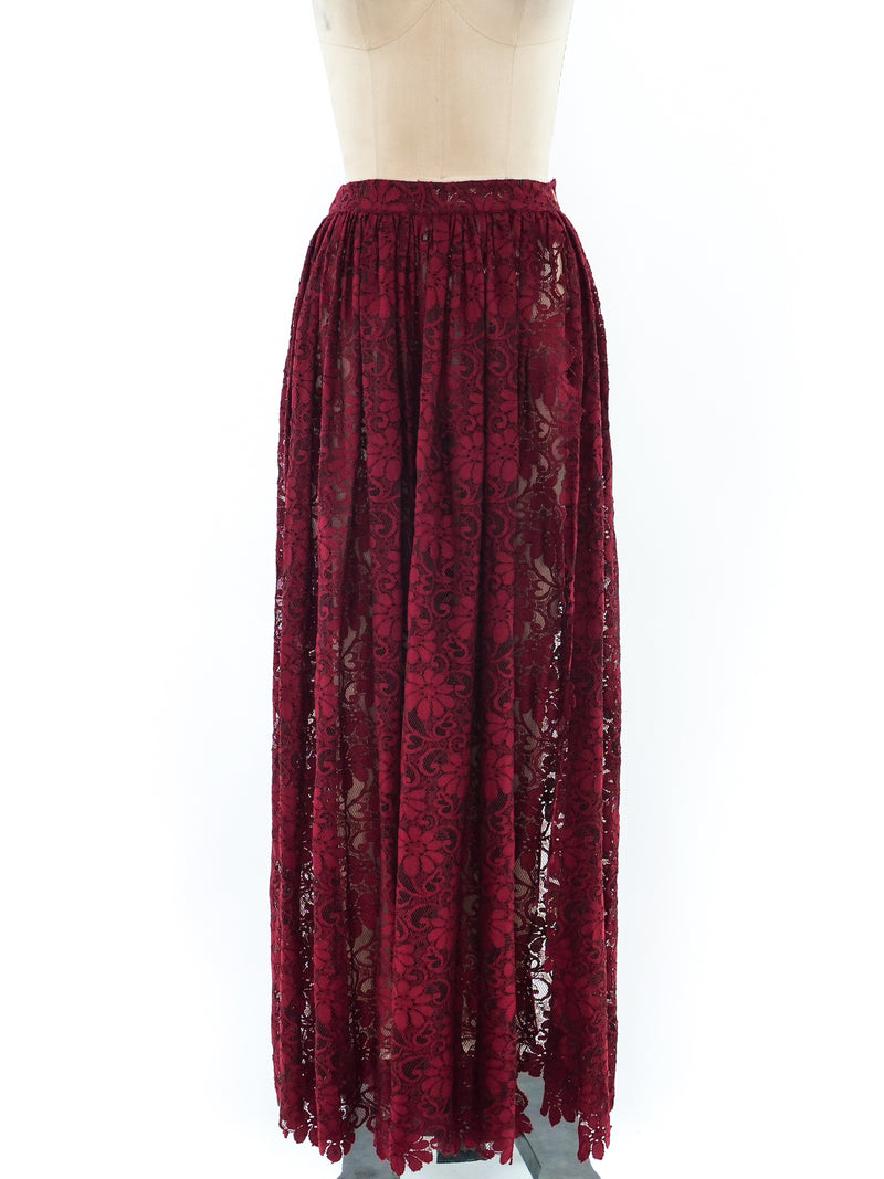 Ozbek Cranberry Lace Skirt Bottom arcadeshops.com