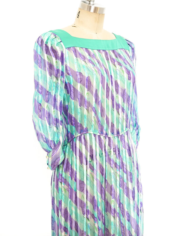 Watercolor Printed Silk Chiffon Dress Dress arcadeshops.com