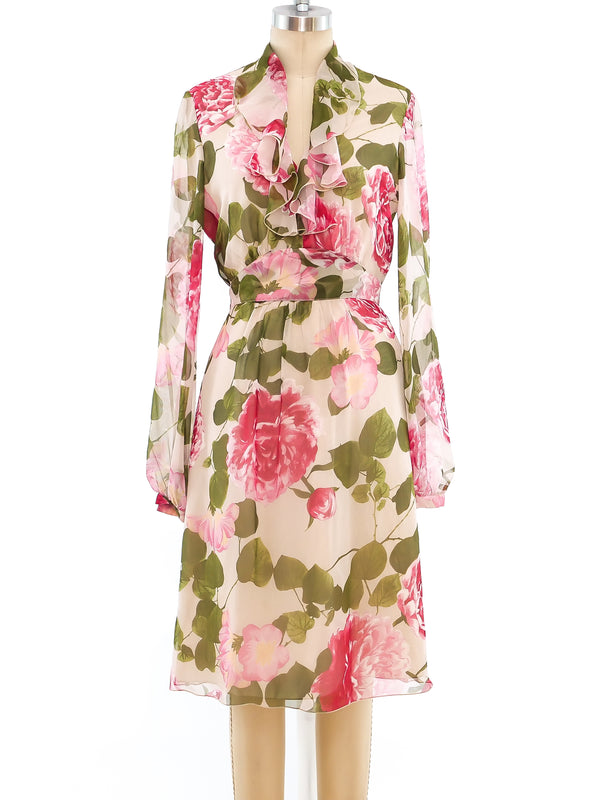 Valentino Floral Silk Ruffle Dress Dress arcadeshops.com