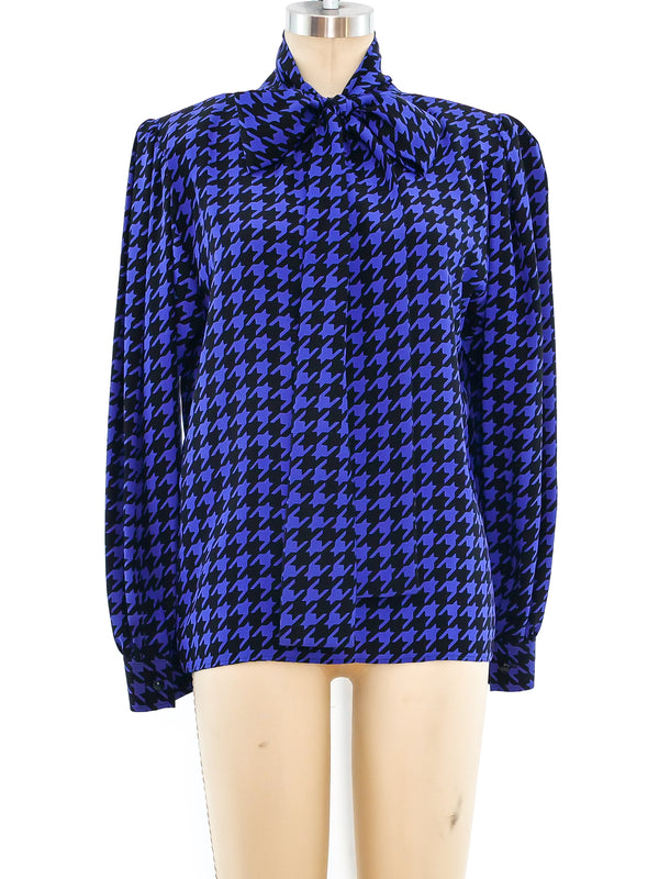 Yves Saint Laurent Houndstooth Silk Blouse Top arcadeshops.com