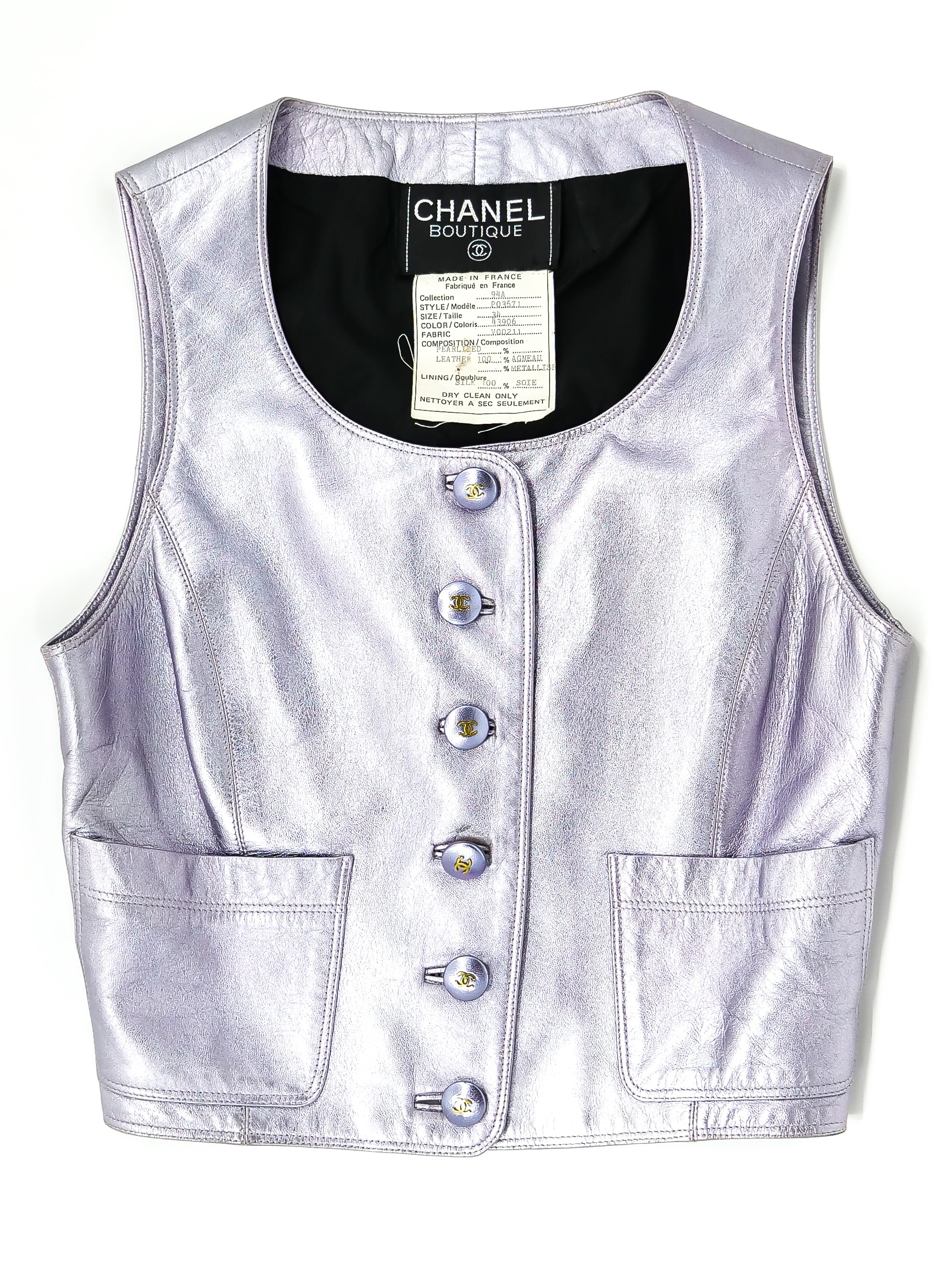 Chanel 01P Fantasy Tweed Vest / Top Zip Front High Neck 42 fits 6 to 8
