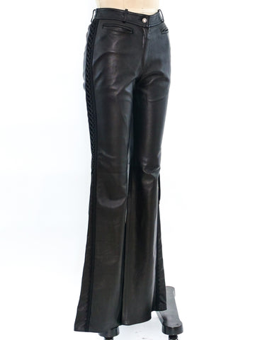 Vintage: Christian Dior Black Leather Lace Up Wide Bottom Pants