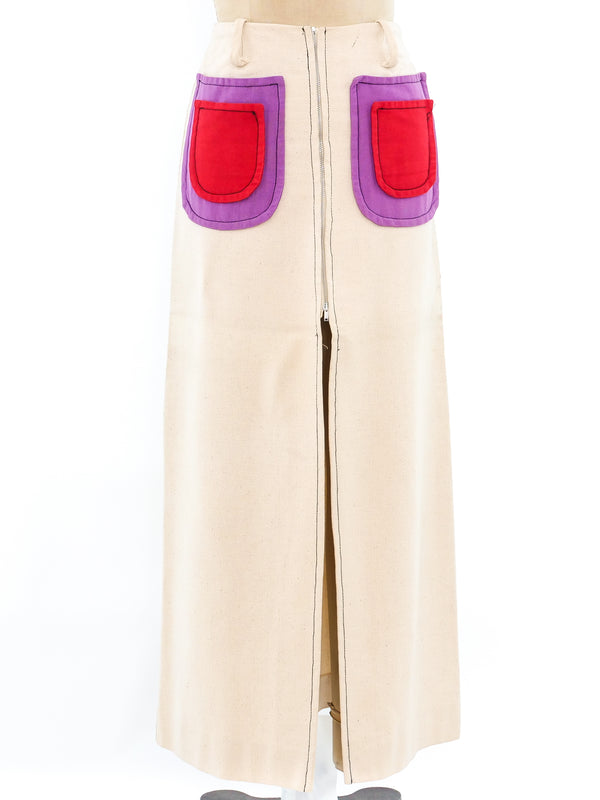 Colorblock Patch Pocket Maxi Skirt Bottom arcadeshops.com