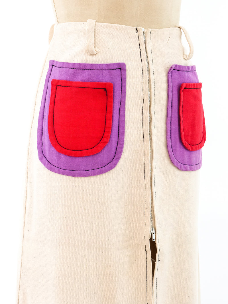Colorblock Patch Pocket Maxi Skirt Bottom arcadeshops.com