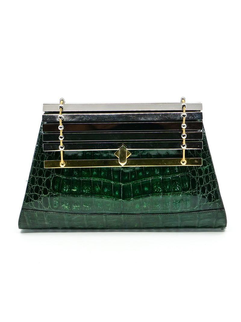 Green Crocodile Bag with Architectural Hardware Accessories arcadeshops.com