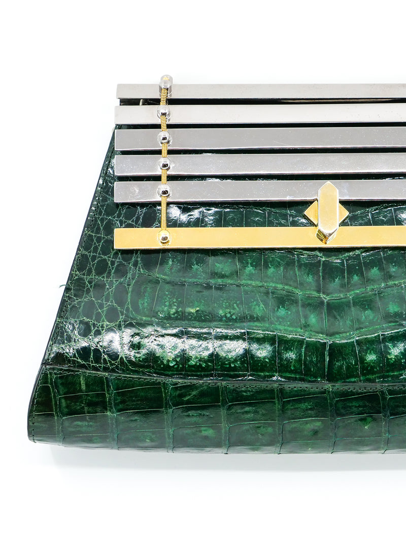 Green Crocodile Bag with Architectural Hardware Accessories arcadeshops.com