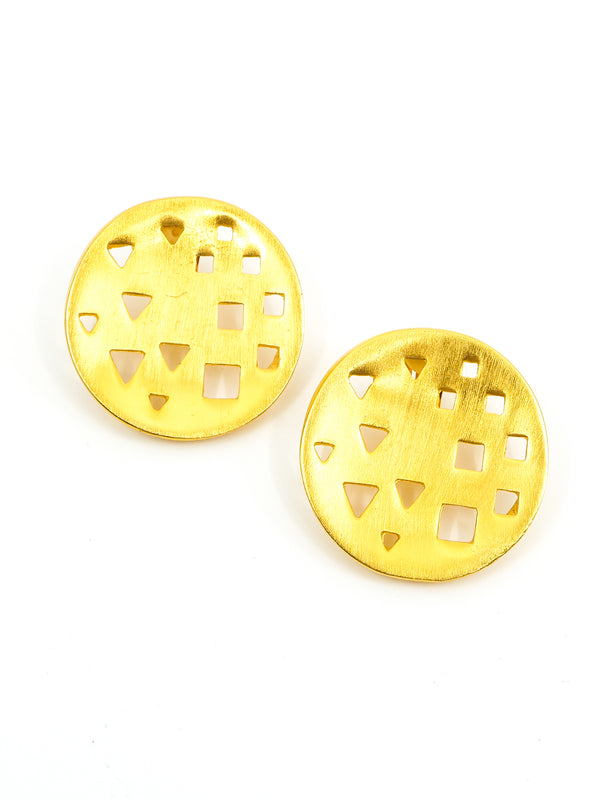 Perforated Goldtone Button Earrings Accessory arcadeshops.com