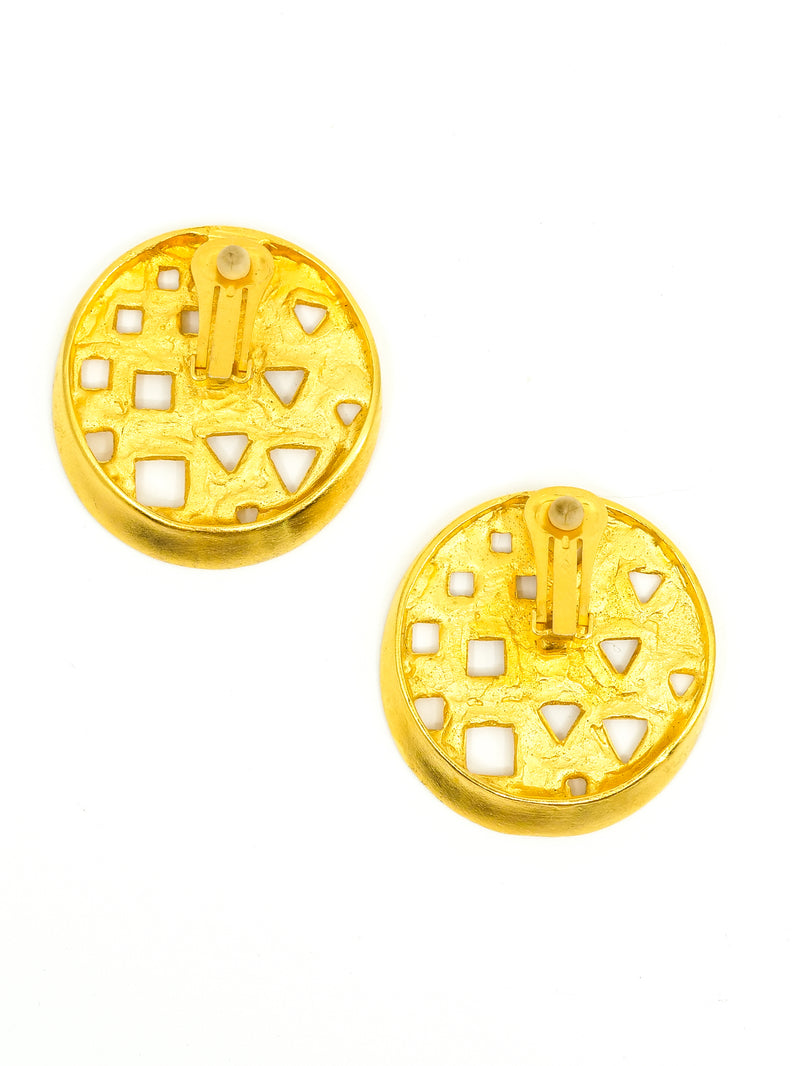 Perforated Goldtone Button Earrings Accessory arcadeshops.com
