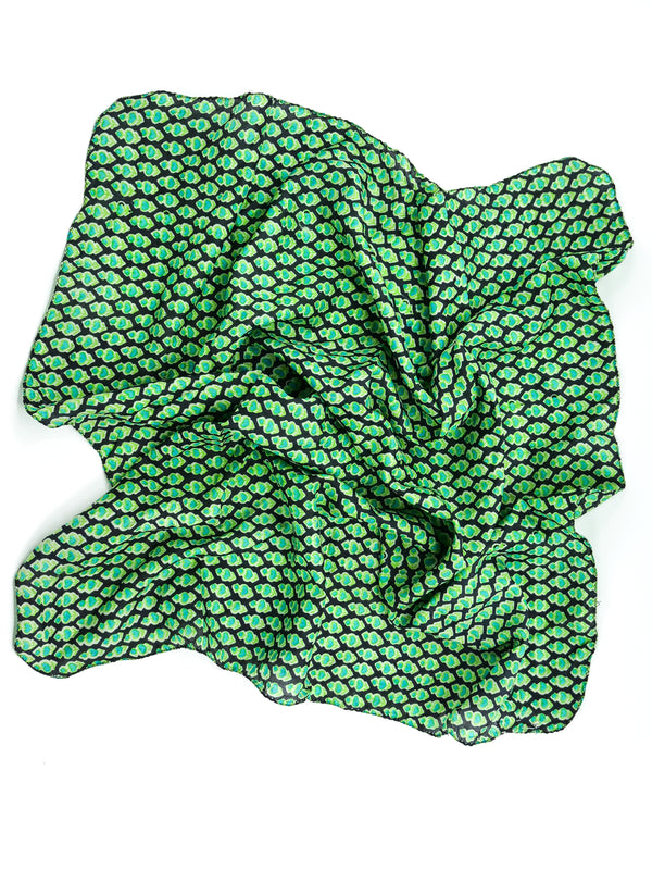 Green Block Printed Indian Silk Scarf Accessory arcadeshops.com