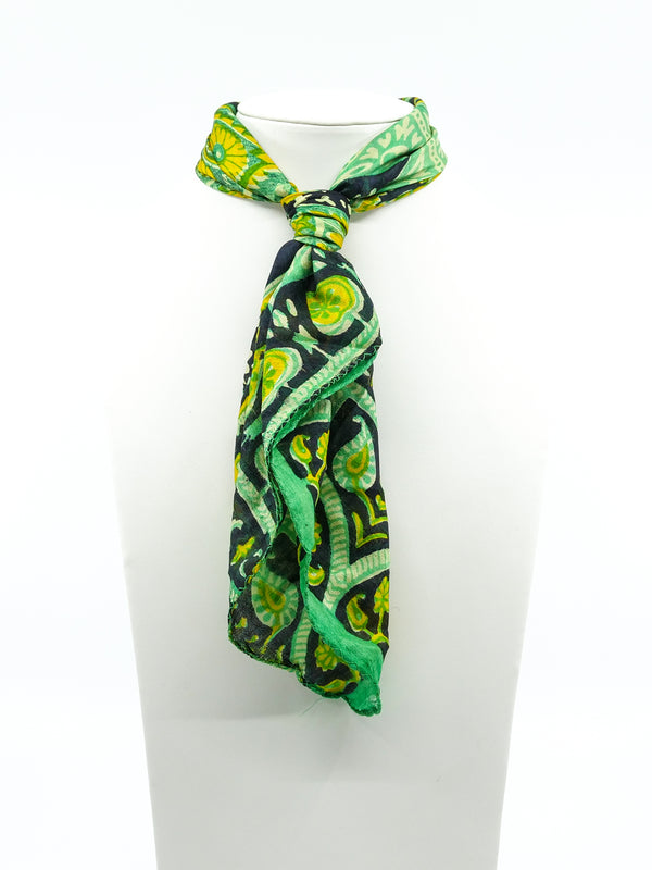 Green Paisley Block Printed Indian Silk Scarf Accessory arcadeshops.com