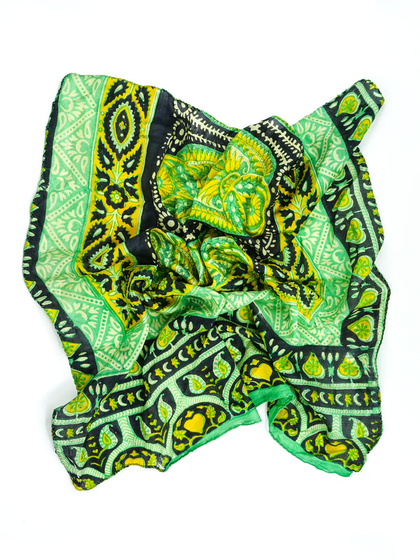 Green Paisley Block Printed Indian Silk Scarf Accessory arcadeshops.com