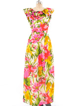 Floral Printed Organza Ruffle Dress Dress arcadeshops.com