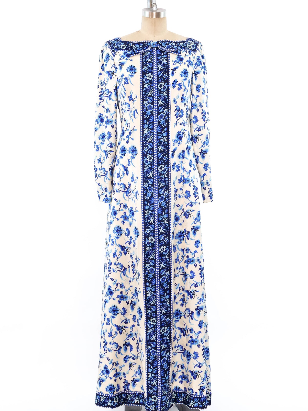 Adele Simpson Delft Blue Scarf Print Maxi Dress