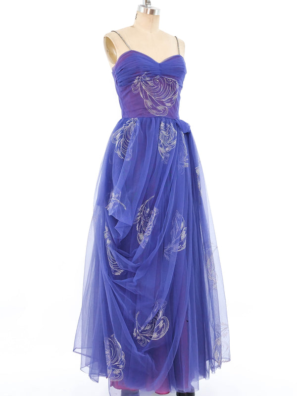 Periwinkle Embroidered Net Party Dress Dress arcadeshops.com
