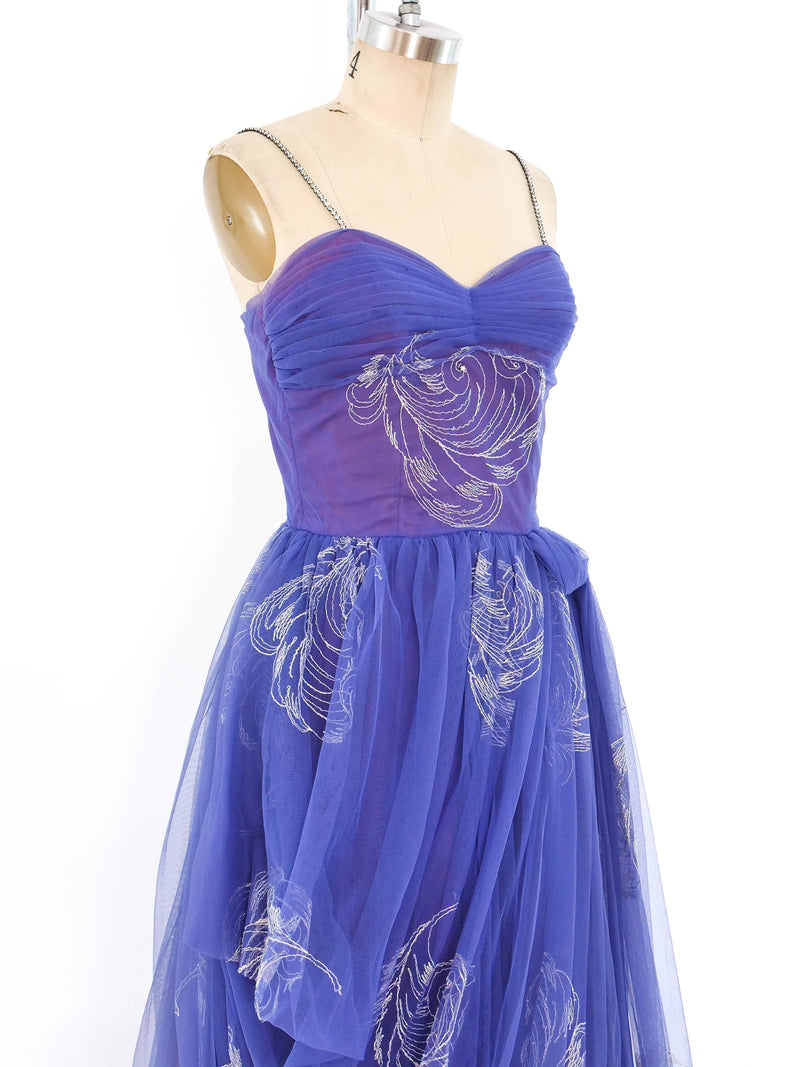 Periwinkle Embroidered Net Party Dress Dress arcadeshops.com