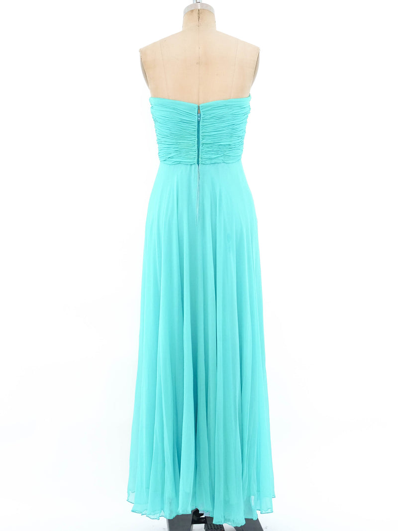 Richilene Turquoise Silk Chiffon Strapless Gown Dress arcadeshops.com