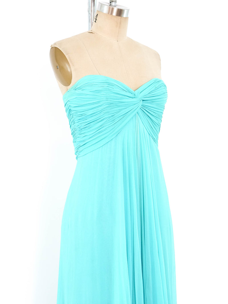Richilene Turquoise Silk Chiffon Strapless Gown Dress arcadeshops.com