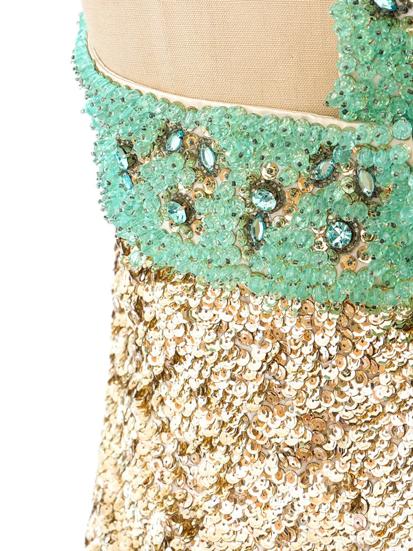 Embellished Halter Gold Sequin Dress Dress arcadeshops.com