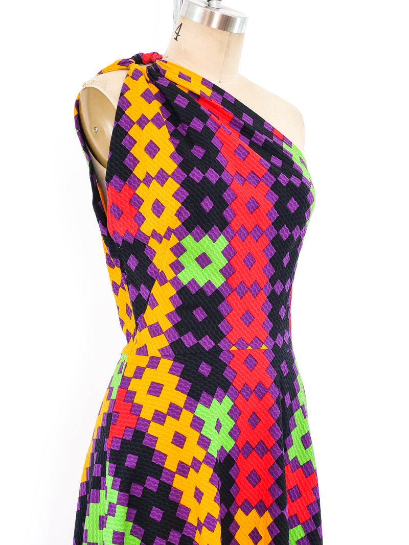 1970's Lanvin Geometric Print One Shoulder Dress Dress arcadeshops.com