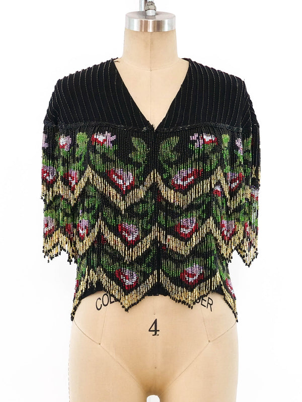 Beaded Fringe Silk Top Top arcadeshops.com