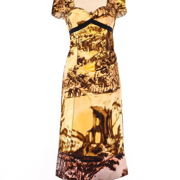 Prada Landscape Printed Silk Bustier Dress