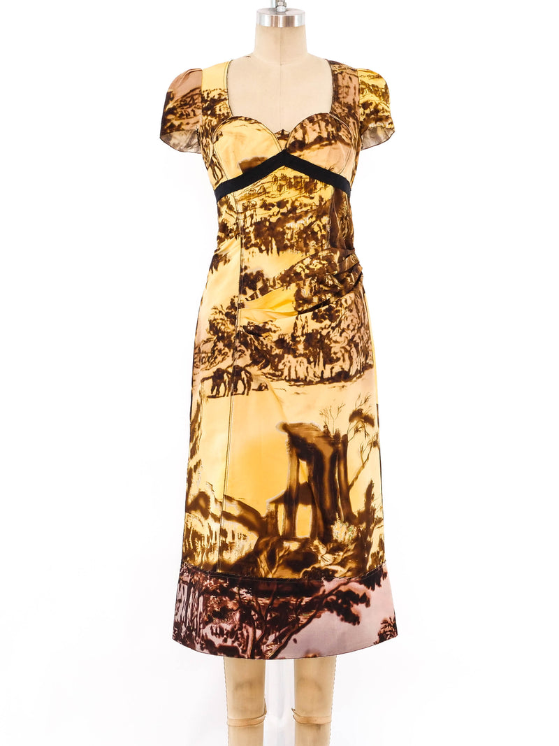 Prada Landscape Printed Silk Bustier Dress Dress arcadeshops.com