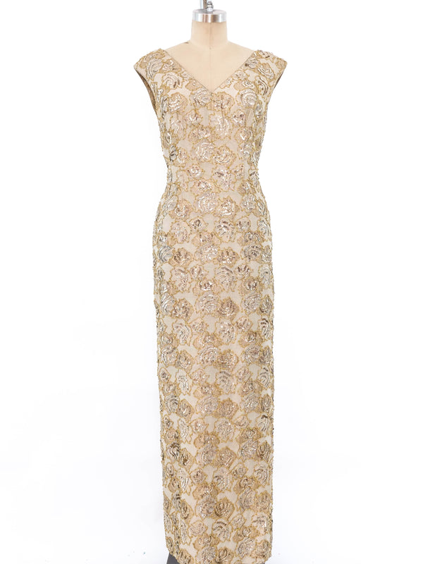 Embellished Metallic Sleeveless Gown Dress arcadeshops.com
