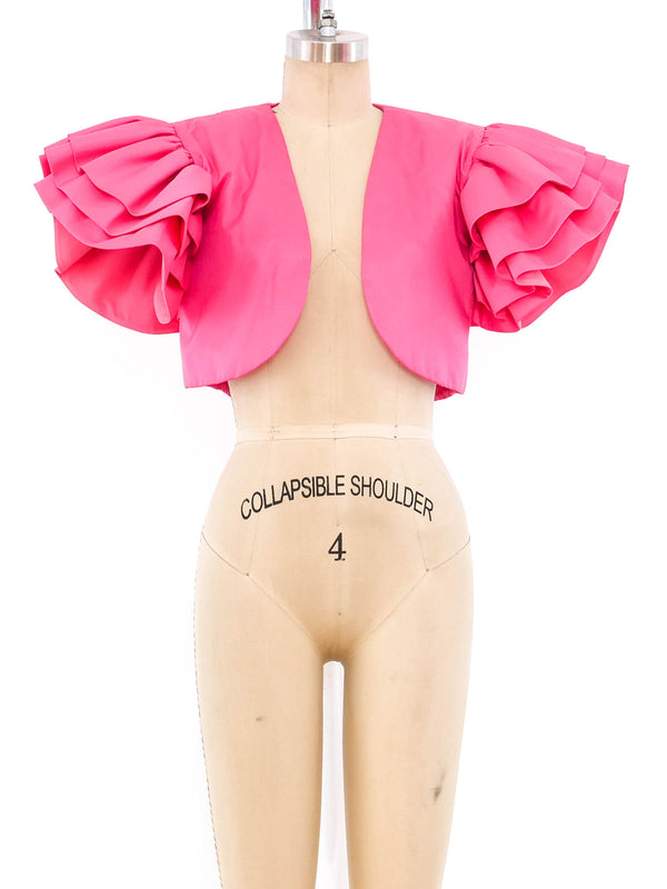 Pink Ruffled Cropped Jacket Jacket arcadeshops.com