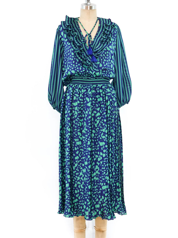 Striped and Polka Dot Ruffled Pleated Dress Dress arcadeshops.com